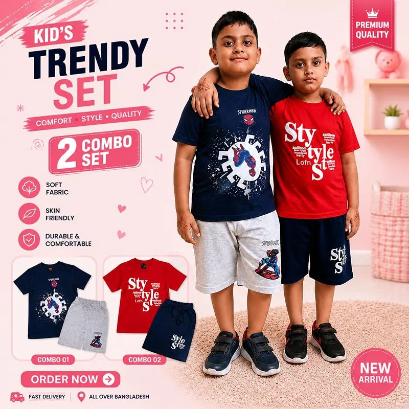 Boys 2 Pcs Trendy Genji & Short Combo Set — Image 1