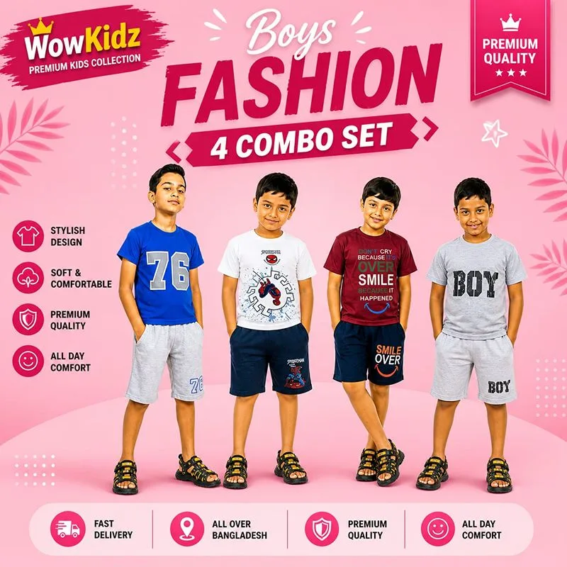 Boys Fashion 4 Pcs T-Shirt & Shorts Combo Set — Image 1
