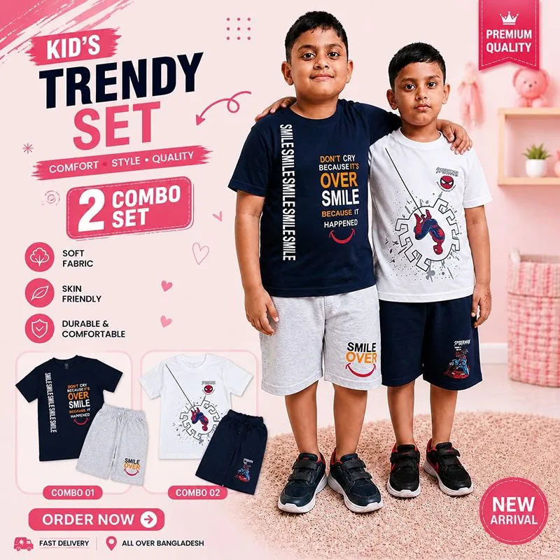 Kids Trendy 2 Pcs T-Shirt & Shorts Combo Set